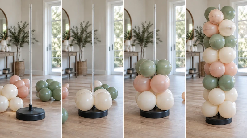 Step-by-step of building a balloon column on a stand without helium