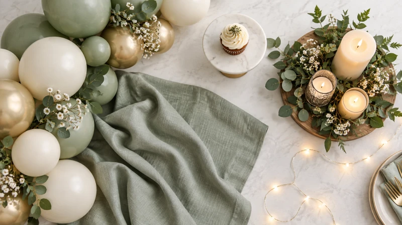 The core building blocks of party decoration: balloon garlands, styled dessert tables, and soft lighting