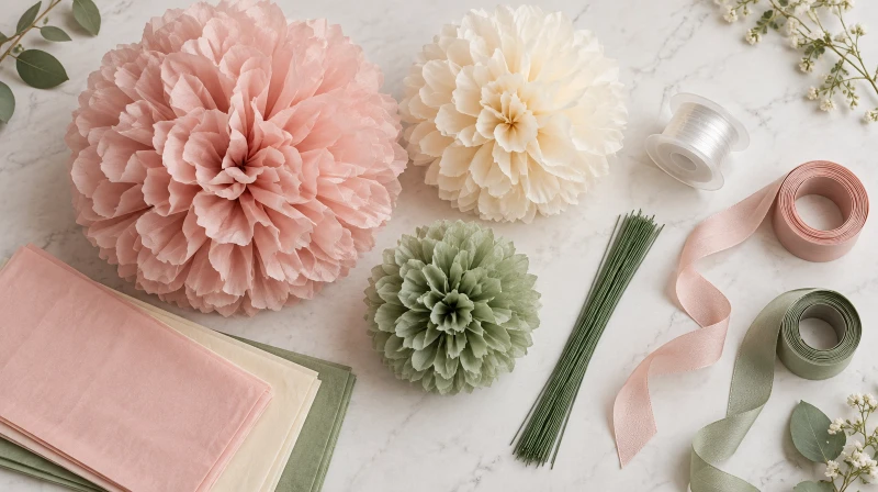 Tissue paper pom pom color palette showing harmonious party tones